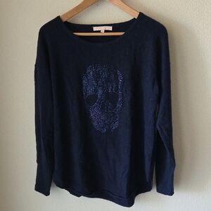 THE CASHMERE PROJECT Navy Blue Skull Embellished Sweater Sz L 100% Cashmere